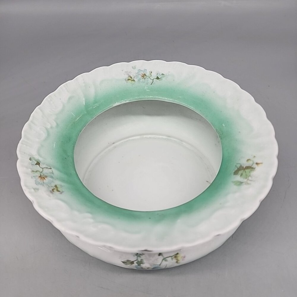 Vintage Germany Porcelain China Flower Decorated Spittoon 1/966 Green White